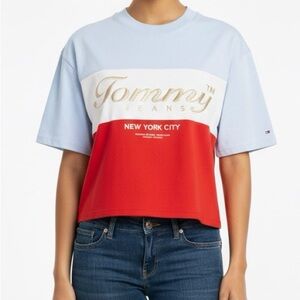 NWT Tommy Hilfiger Vintage Tommy Jeans Cropped Short Sleeve Tee Shirt XS